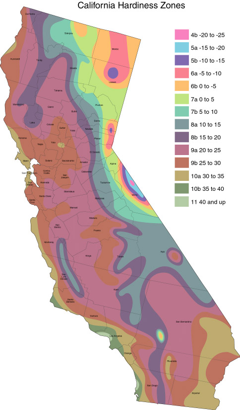 WHERE THE FREEZES ARE IN CALIFORNIA,
                Graphic to help you pick your NEW FARM ACREAGE